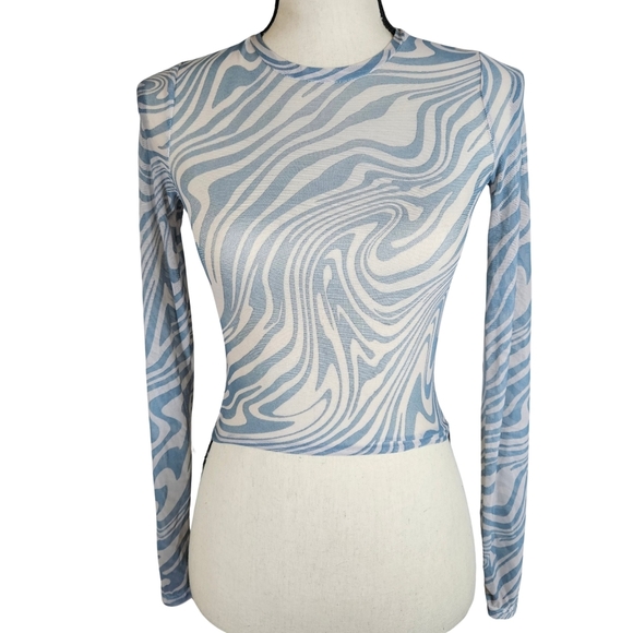 Full Tilt Tops - Full Tilt Pschedelic Mesh Top Blue/White Swirl Pattern, XS